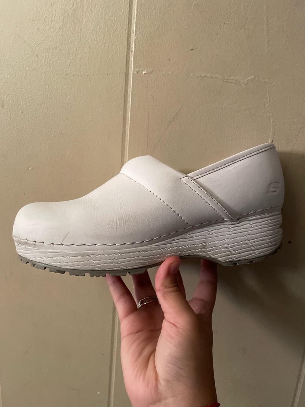 Skechers White Leather-Look Slip-On Clog